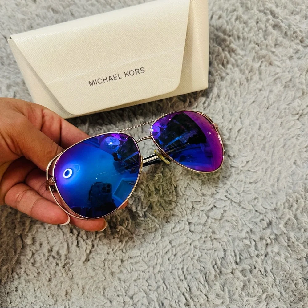 Michael Kors Aviator Sunglasses with oil slick Lenses